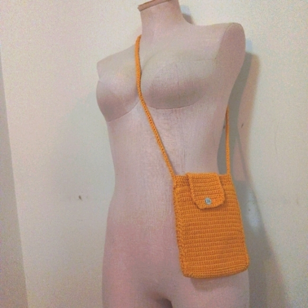 HANDMADE Crossbody Shoulder Phone Mini Purse Bag Gold Yellow.